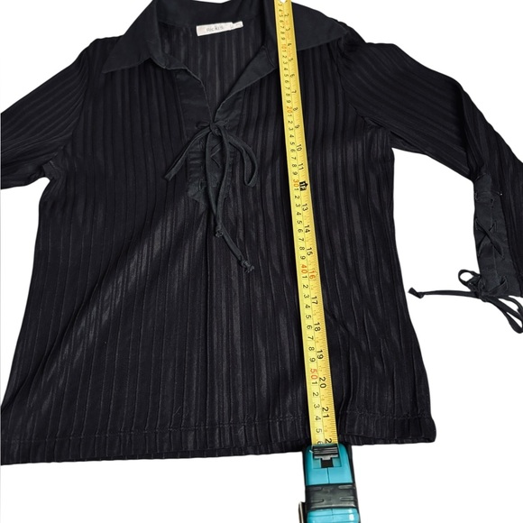 Ricki's Black Lace-Up Sheer Striped Blouse - Picture 9 of 11